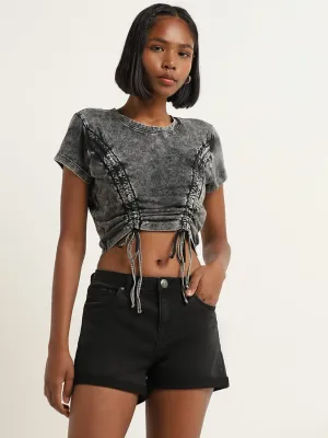 Nuon Grey Ruched Detailed Denim T-Shirt