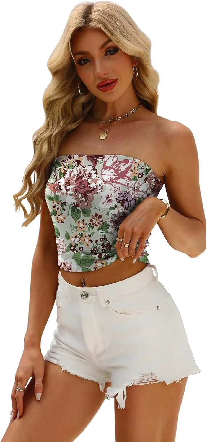 OFEEFAN Tube Tops for Women Floral Printed Summer Beach Vacation Outfits 2025 Ttrendy Fashion
