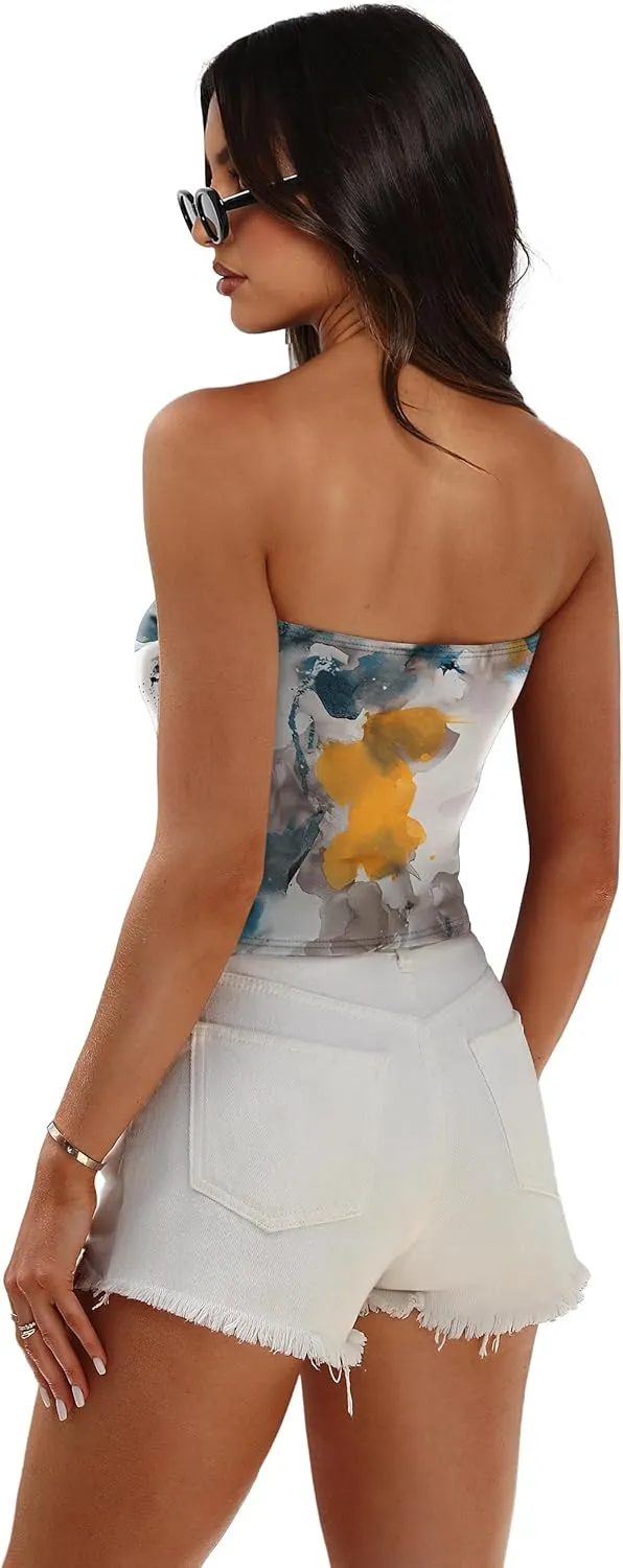 OFEEFAN Tube Tops for Women Floral Printed Summer Beach Vacation Outfits 2025 Ttrendy Fashion