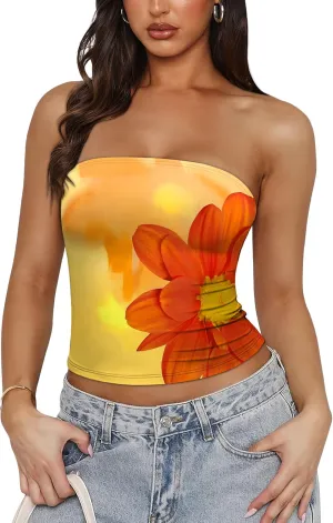 OFEEFAN Tube Tops for Women Floral Printed Summer Beach Vacation Outfits 2025 Ttrendy Fashion