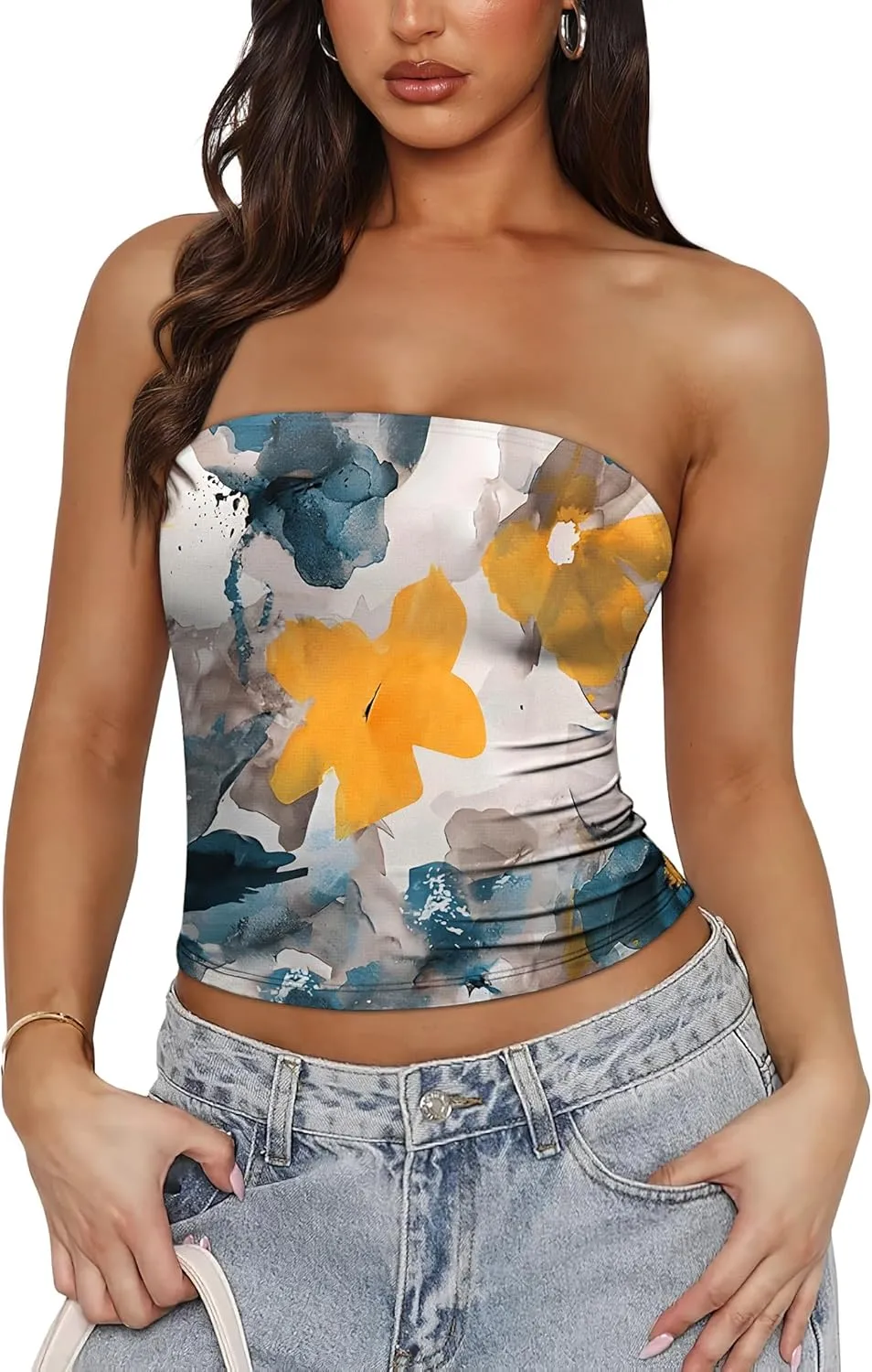 OFEEFAN Tube Tops for Women Floral Printed Summer Beach Vacation Outfits 2025 Ttrendy Fashion