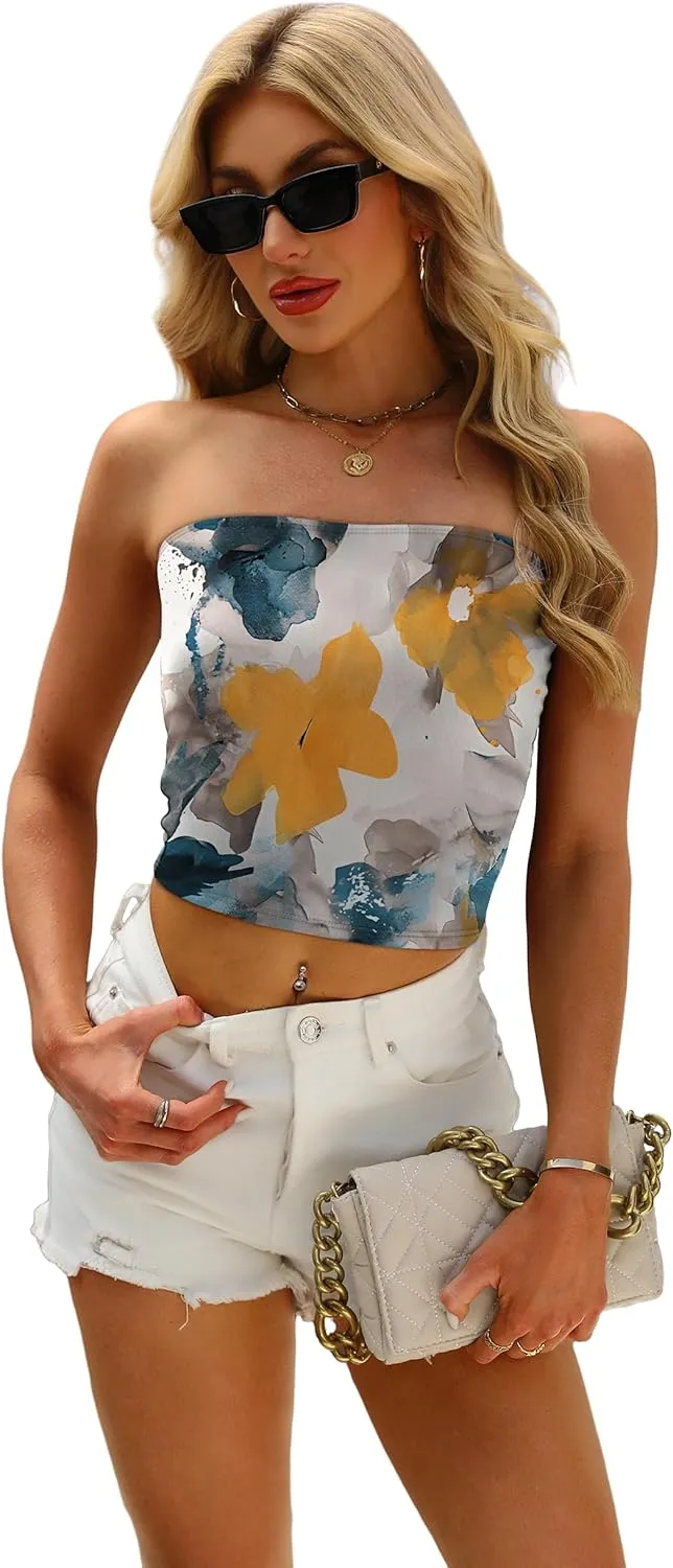 OFEEFAN Tube Tops for Women Floral Printed Summer Beach Vacation Outfits 2025 Ttrendy Fashion