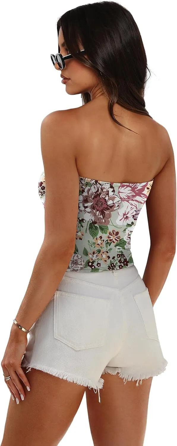 OFEEFAN Tube Tops for Women Floral Printed Summer Beach Vacation Outfits 2025 Ttrendy Fashion