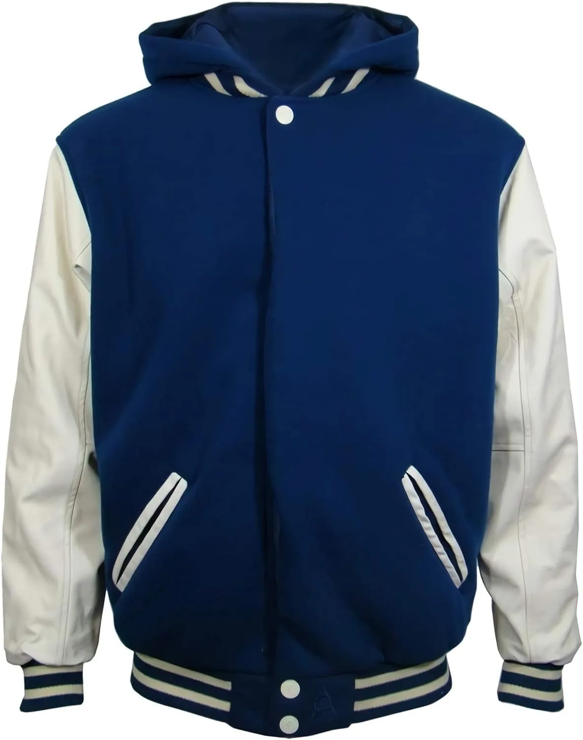 Outfitters Men's Varsity Hooded Reversible Fleece Jacket with Faux Leather Sleeve