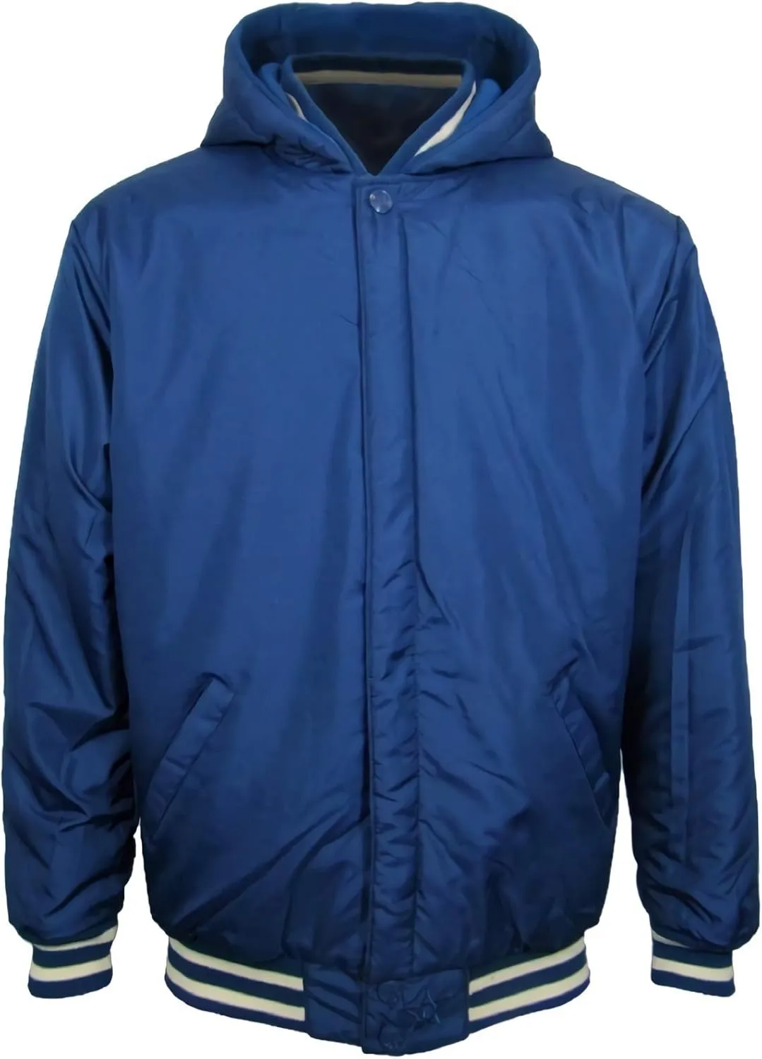 Outfitters Men's Varsity Hooded Reversible Fleece Jacket with Faux Leather Sleeve