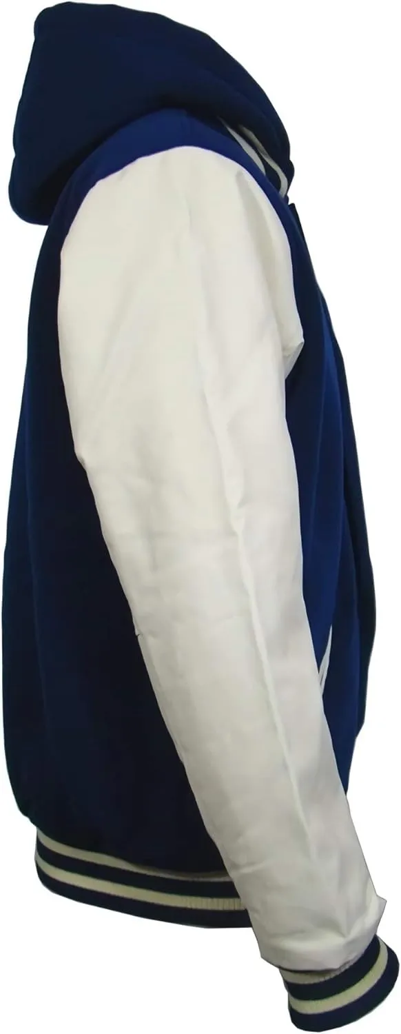 Outfitters Men's Varsity Hooded Reversible Fleece Jacket with Faux Leather Sleeve