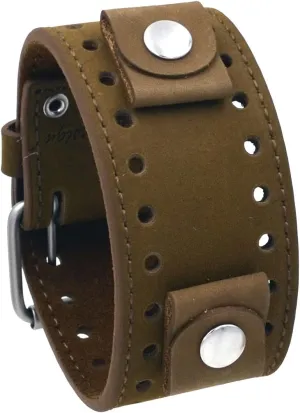 REV Crazy Horse Leather Strap 20mm -22mm Lug Width Wide Tan Moro Brown Cuff Watch Band CHO-TM
