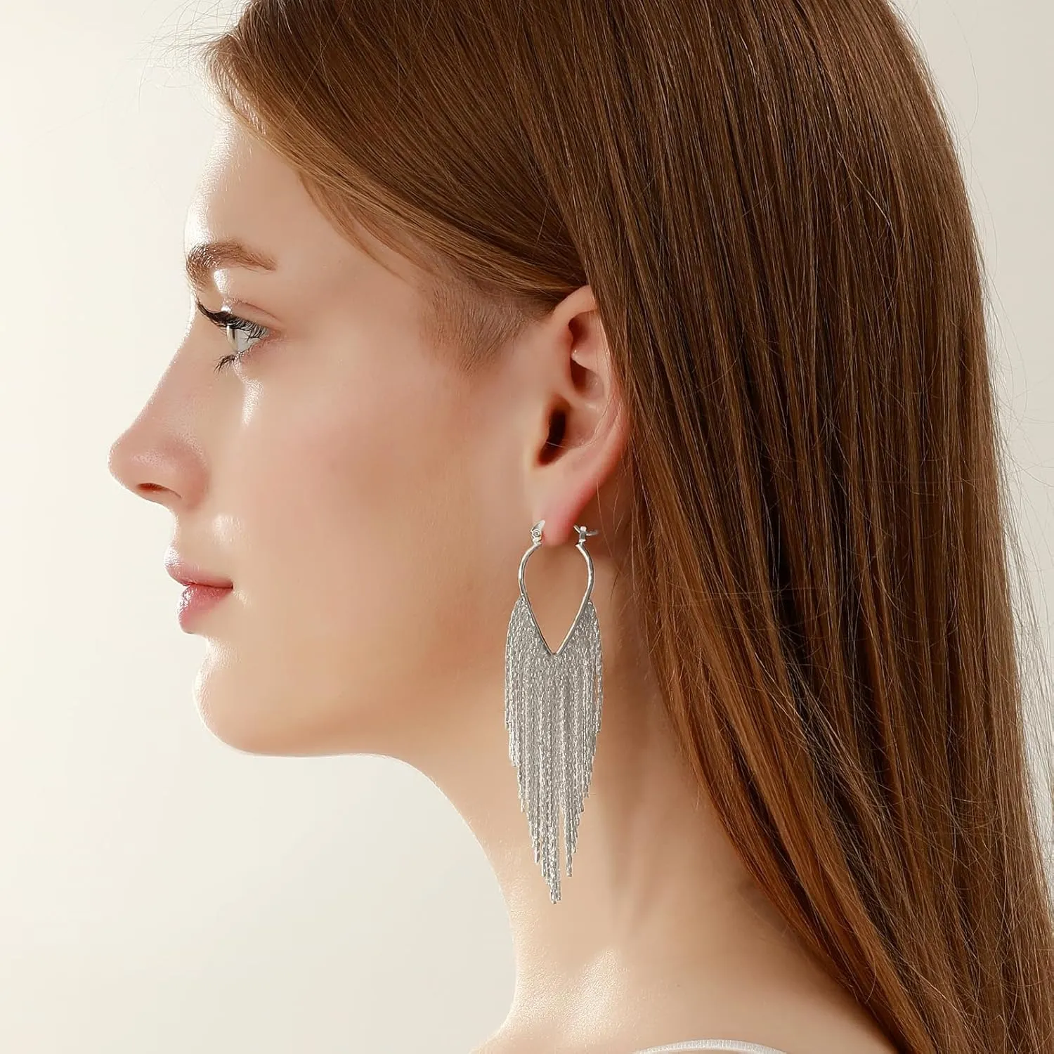 Ritach Silver Tassel Earrings Dangling for Women Long Gold Formal Fringe Dangle Earrings Statement Chain Chandelier Trendy Jewelry for Party Prom