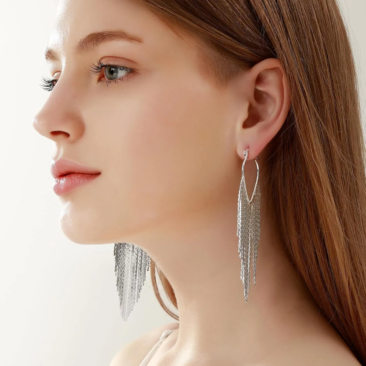 Ritach Silver Tassel Earrings Dangling for Women Long Gold Formal Fringe Dangle Earrings Statement Chain Chandelier Trendy Jewelry for Party Prom