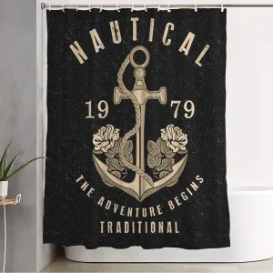 Shower Curtain for Bathroom Waterproof Anchor Yacht Club Graphics Text Paint Hand Typography Vintage Tee Old Handmade Signs Shirt Symbols Bath Curtain Polyester Fabric with Hooks 72" x 78"