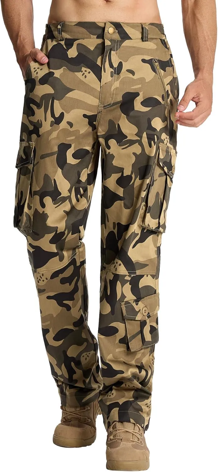 Susclude Camo Pants for Men Stretch Tactical Cargo Pants Elastic Rip Stop Military Army Work Pants with 7 Pockets