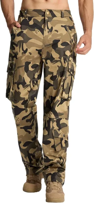 Susclude Camo Pants for Men Stretch Tactical Cargo Pants Elastic Rip Stop Military Army Work Pants with 7 Pockets
