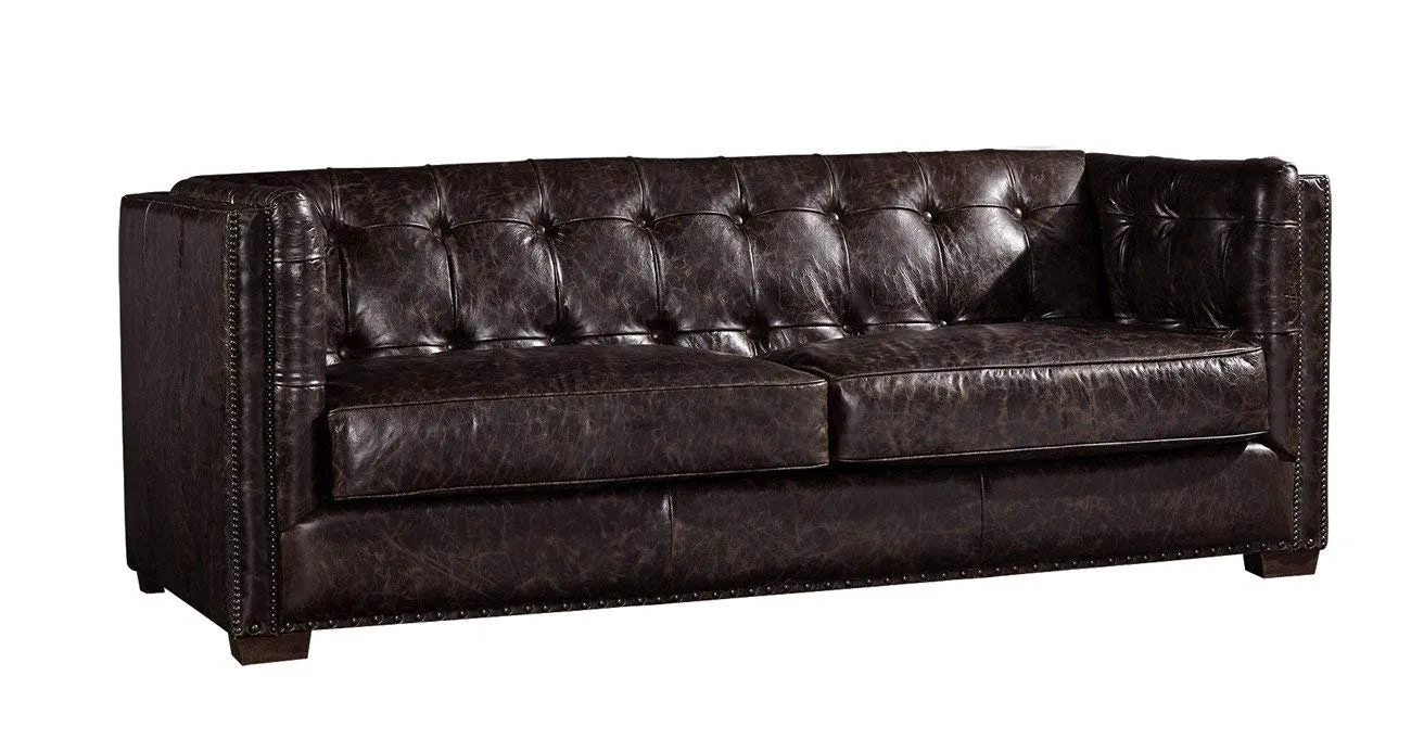 Tuxedo Leather Sofa - Dark Brown
