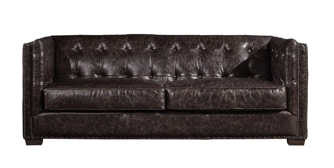 Tuxedo Leather Sofa - Dark Brown