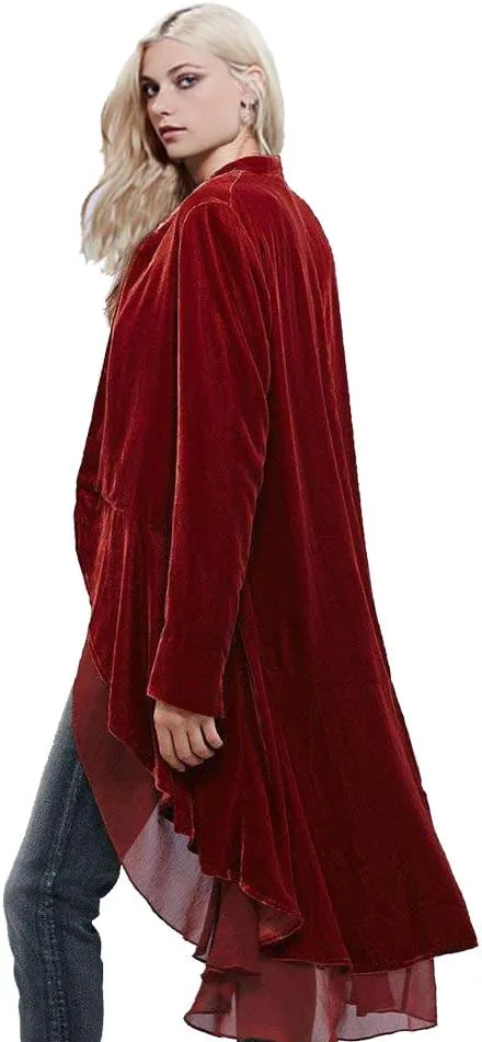 Women Ruffled Asymmetric Long Velvet Blazers Coat Casual Jackets