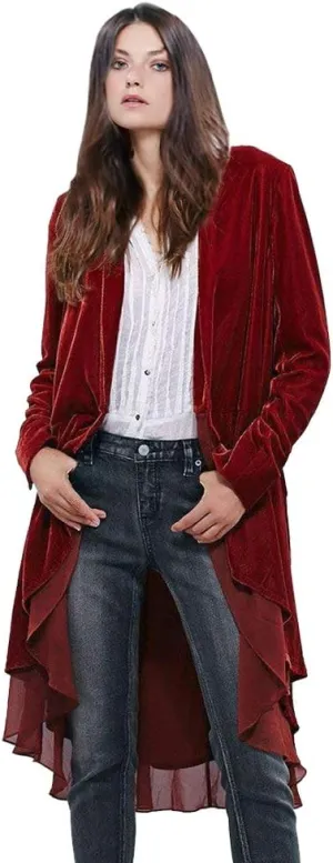 Women Ruffled Asymmetric Long Velvet Blazers Coat Casual Jackets