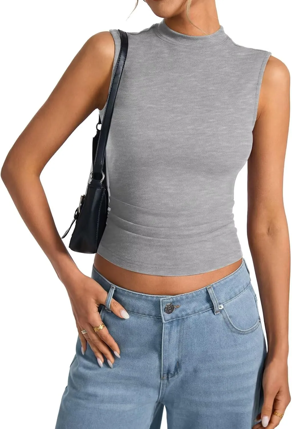 Womens Cotton Ribbed Tank Tops Sleeveless Mock High Neck Top Fitted Basic Summer Cami Shirts Y2K Outfits 2025