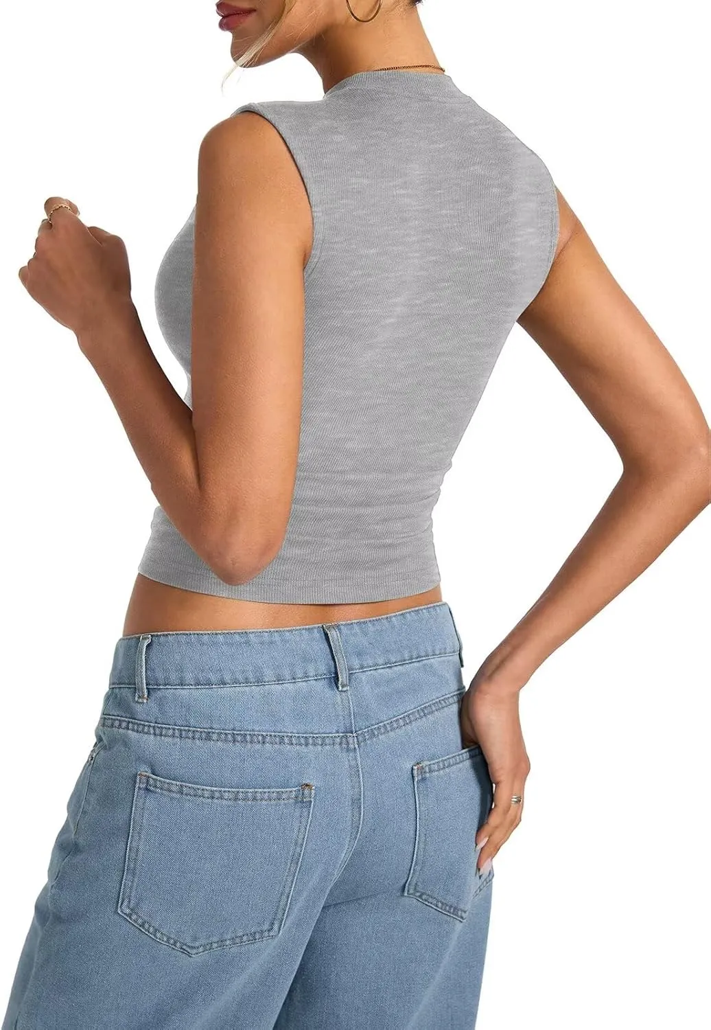 Womens Cotton Ribbed Tank Tops Sleeveless Mock High Neck Top Fitted Basic Summer Cami Shirts Y2K Outfits 2025