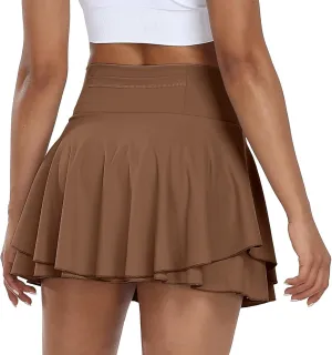 Womens High Waisted Pleated Skirt Ruffled Tennis Skirts Pickleball Golf Skater Cheer Skorts with Shorts Pockets
